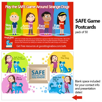 New SAFE Dog Bite Prevention Game Postcard Pack of 50